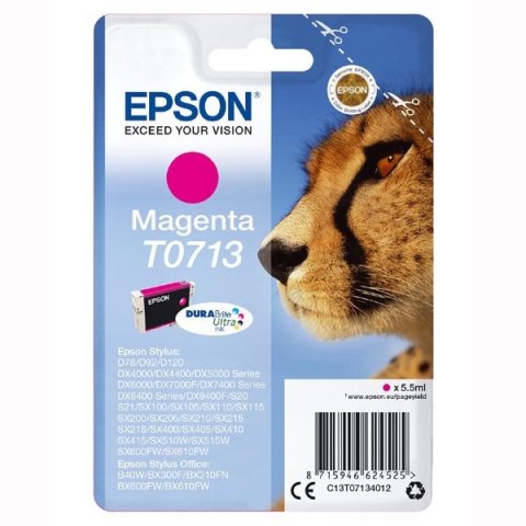 Epson oryginalny ink / tusz C13T07134022, magenta, blistr z ochroną, 5,5ml Epson oryginalny ink / tusz C13T07134022, magenta, blistr z ochroną, 5,5ml