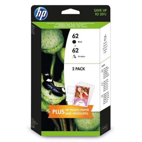 HP oryginalny zestaw tuszy N9J71AE, HP 62, black/color, 200/165s, 4.4.2005ml, value pack HP oryginalny zestaw tuszy N9J71AE, HP 62, black/color, 200/165s, 4.4.2005ml, value pack