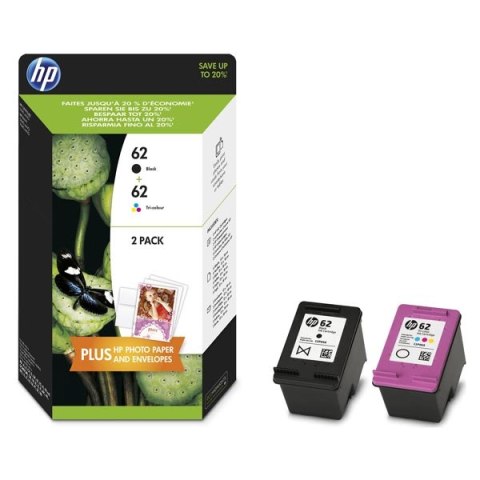 HP oryginalny zestaw tuszy N9J71AE, HP 62, black/color, 200/165s, 4.4.2005ml, value pack HP oryginalny zestaw tuszy N9J71AE, HP 62, black/color, 200/165s, 4.4.2005ml, value pack