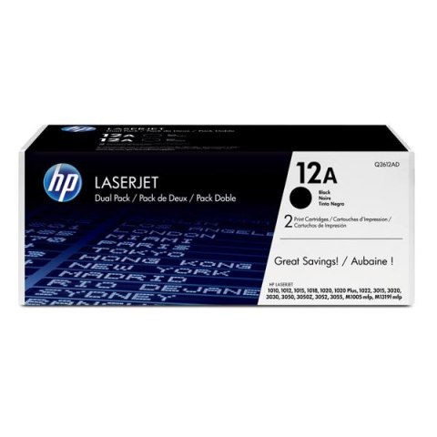HP oryginalny toner Q2612AD, HP 12A, black, 4000 (2x2000)s, dual pack, 2szt HP oryginalny toner Q2612AD, HP 12A, black, 4000 (2x2000)s, dual pack, 2szt