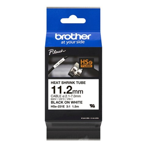 Brother oryginalny taśma do drukarek etykiet, Brother, HSE-231E, czarny druk/biały podkład, 1.5m, 11.2mm Brother oryginalny taśma do drukarek etykiet, Brother, HSE-231E, czarny druk/biały podkład, 1.5m, 11.2mm