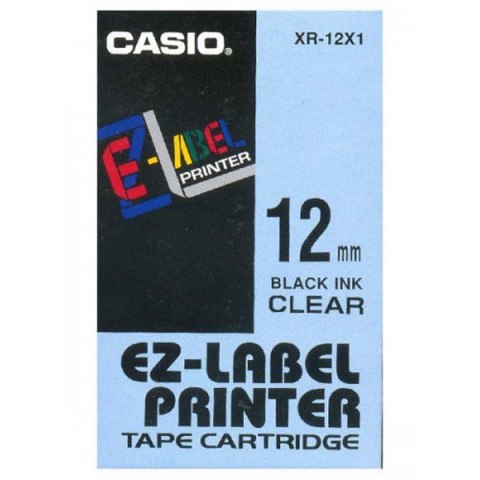 Casio oryginalny taśma do drukarek etykiet, Casio, XR-12X1, czarny druk/przezroczysty podkład, nielaminowany, 8m, 12mm Casio oryginalny taśma do drukarek etykiet, Casio, XR-12X1, czarny druk/przezroczysty podkład, nielaminowany, 8m, 12mm