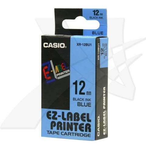 Casio oryginalny taśma do drukarek etykiet, Casio, XR-12BU1, czarny druk/niebieski podkład, nielaminowany, 8m, 12mm Casio oryginalny taśma do drukarek etykiet, Casio, XR-12BU1, czarny druk/niebieski podkład, nielaminowany, 8m, 12mm