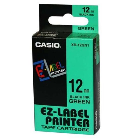 Casio oryginalny taśma do drukarek etykiet, Casio, XR-12GN1, czarny druk/zielony podkład, nielaminowany, 8m, 12mm Casio oryginalny taśma do drukarek etykiet, Casio, XR-12GN1, czarny druk/zielony podkład, nielaminowany, 8m, 12mm