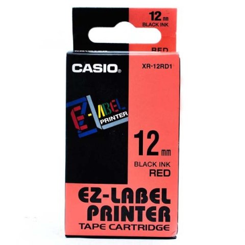 Casio oryginalny taśma do drukarek etykiet, Casio, XR-12RD1, czarny druk/czerwony podkład, nielaminowany, 8m, 12mm Casio oryginalny taśma do drukarek etykiet, Casio, XR-12RD1, czarny druk/czerwony podkład, nielaminowany, 8m, 12mm