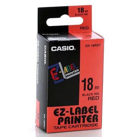 Casio oryginalny taśma do drukarek etykiet, Casio, XR-18RD1, czarny druk/czerwony podkład, nielaminowany, 8m, 18mm Casio oryginalny taśma do drukarek etykiet, Casio, XR-18RD1, czarny druk/czerwony podkład, nielaminowany, 8m, 18mm
