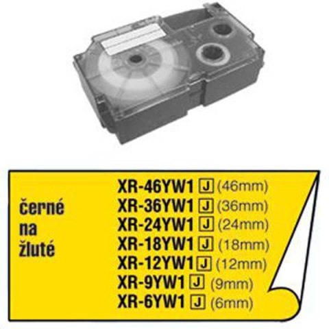 Casio oryginalny taśma do drukarek etykiet, Casio, XR-6YW1, czarny druk/żółty podkład, nielaminowany, 8m, 6mm Casio oryginalny taśma do drukarek etykiet, Casio, XR-6YW1, czarny druk/żółty podkład, nielaminowany, 8m, 6mm