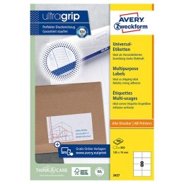 Avery Zweckform etykiety 105mm x 74mm, A4, białe, 8 etykiety, pakowane po 100 szt., 3427, do drukarek laserowych i atramentowych