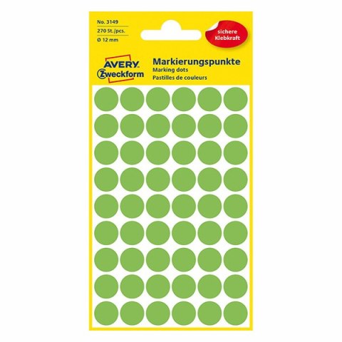 Avery Zweckform etykiety 12mm, neonowa zieleń, 54 etykiety, do znakowania, pakowane po 5 szt., 3149, do pisma odręcznego Avery Zweckform etykiety 12mm, neonowa zieleń, 54 etykiety, do znakowania, pakowane po 5 szt., 3149, do pisma odręcznego