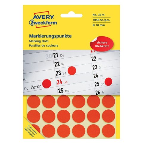 Avery Zweckform etykiety 18mm, czerwony, 48 etykiety, do znakowania, pakowane po 22 szt., 3374, do pisma odręcznego Avery Zweckform etykiety 18mm, czerwony, 48 etykiety, do znakowania, pakowane po 22 szt., 3374, do pisma odręcznego