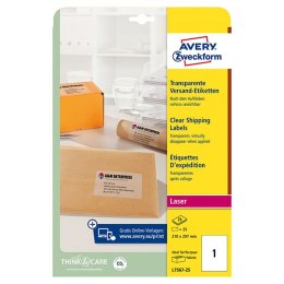 Avery Zweckform etykiety 210mm x 297mm, A4, przezroczysty, przezroczysta, 1 etykieta, na kartonowe pudełka, pakowane po 25 szt.,