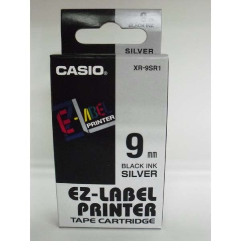 Casio oryginalny taśma do drukarek etykiet, Casio, XR-9SR1, czarny druk/srebrny podkład, nielaminowany, 8m, 9mm Casio oryginalny taśma do drukarek etykiet, Casio, XR-9SR1, czarny druk/srebrny podkład, nielaminowany, 8m, 9mm