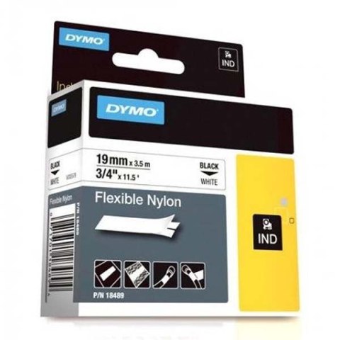 Dymo oryginalny taśma do drukarek etykiet, Dymo, 18489, czarny druk/biały podkład, 3.5m, 19mm, RHINO nylonowa Dymo oryginalny taśma do drukarek etykiet, Dymo, 18489, czarny druk/biały podkład, 3.5m, 19mm, RHINO nylonowa