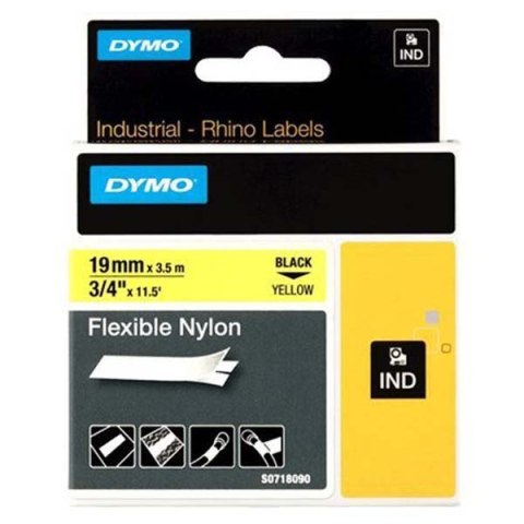 Dymo oryginalny taśma do drukarek etykiet, Dymo, 18491, czarny druk/żółty podkład, 3.5m, 19mm, RHINO nylonowa Dymo oryginalny taśma do drukarek etykiet, Dymo, 18491, czarny druk/żółty podkład, 3.5m, 19mm, RHINO nylonowa