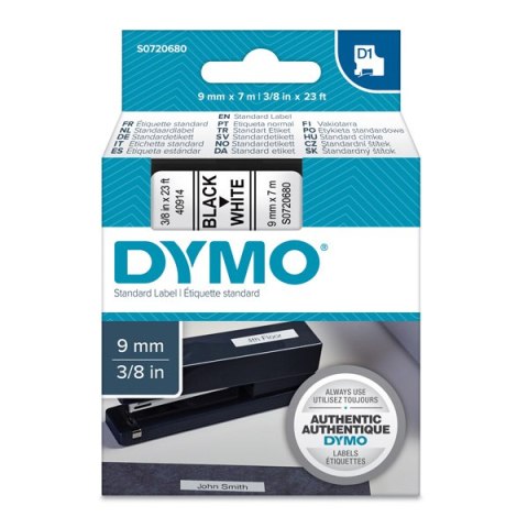 Dymo oryginalny taśma do drukarek etykiet, Dymo, 40913, S0720680, czarny druk/biały podkład, 7m, 9mm, D1 Dymo oryginalny taśma do drukarek etykiet, Dymo, 40913, S0720680, czarny druk/biały podkład, 7m, 9mm, D1