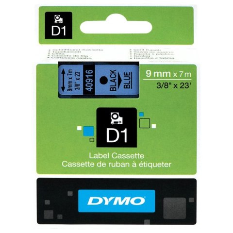Dymo oryginalny taśma do drukarek etykiet, Dymo, 40916, S0720710, czarny druk/niebieski podkład, 7m, 9mm, D1 Dymo oryginalny taśma do drukarek etykiet, Dymo, 40916, S0720710, czarny druk/niebieski podkład, 7m, 9mm, D1