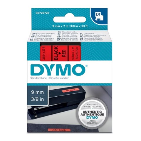 Dymo oryginalny taśma do drukarek etykiet, Dymo, 40917, S0720720, czarny druk/czerwony podkład, 7m, 9mm, D1 Dymo oryginalny taśma do drukarek etykiet, Dymo, 40917, S0720720, czarny druk/czerwony podkład, 7m, 9mm, D1