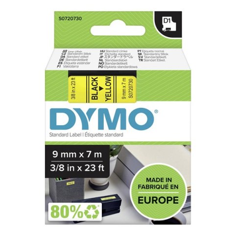 Dymo oryginalny taśma do drukarek etykiet, Dymo, 40918, S0720730, czarny druk/żółty podkład, 7m, 9mm, D1 Dymo oryginalny taśma do drukarek etykiet, Dymo, 40918, S0720730, czarny druk/żółty podkład, 7m, 9mm, D1