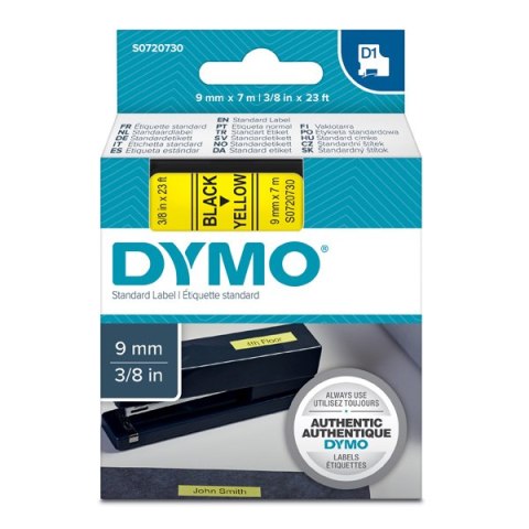 Dymo oryginalny taśma do drukarek etykiet, Dymo, 40918, S0720730, czarny druk/żółty podkład, 7m, 9mm, D1 Dymo oryginalny taśma do drukarek etykiet, Dymo, 40918, S0720730, czarny druk/żółty podkład, 7m, 9mm, D1