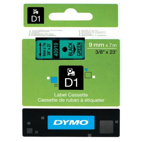 Dymo oryginalny taśma do drukarek etykiet, Dymo, 40919, S0720740, czarny druk/zielony podkład, 7m, 9mm, D1 Dymo oryginalny taśma do drukarek etykiet, Dymo, 40919, S0720740, czarny druk/zielony podkład, 7m, 9mm, D1