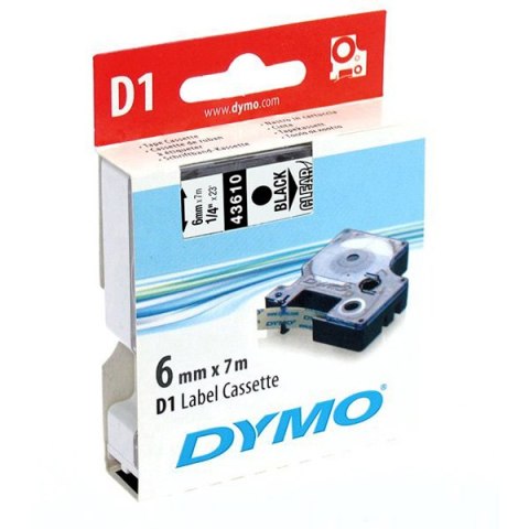 Dymo oryginalny taśma do drukarek etykiet, Dymo, 43610, S0720770, czarny druk/przezroczysty podkład, 7m, 6mm, D1 Dymo oryginalny taśma do drukarek etykiet, Dymo, 43610, S0720770, czarny druk/przezroczysty podkład, 7m, 6mm, D1