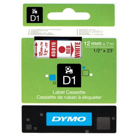 Dymo oryginalny taśma do drukarek etykiet, Dymo, 45015, S0720550, czerwony druk/biały podkład, 7m, 12mm, D1 Dymo oryginalny taśma do drukarek etykiet, Dymo, 45015, S0720550, czerwony druk/biały podkład, 7m, 12mm, D1