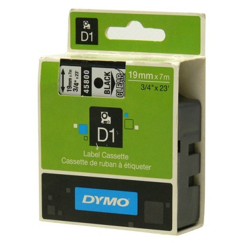 Dymo oryginalny taśma do drukarek etykiet, Dymo, 45800, S0720820, czarny druk/przezroczysty podkład, 7m, 19mm, D1 Dymo oryginalny taśma do drukarek etykiet, Dymo, 45800, S0720820, czarny druk/przezroczysty podkład, 7m, 19mm, D1