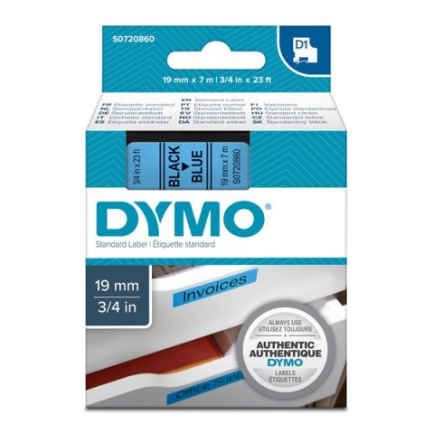 Dymo oryginalny taśma do drukarek etykiet, Dymo, 45806, S0720860, czarny druk/niebieski podkład, 7m, 19mm, D1 Dymo oryginalny taśma do drukarek etykiet, Dymo, 45806, S0720860, czarny druk/niebieski podkład, 7m, 19mm, D1