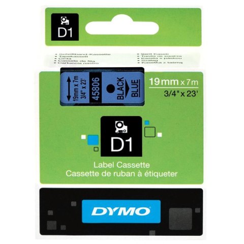 Dymo oryginalny taśma do drukarek etykiet, Dymo, 45806, S0720860, czarny druk/niebieski podkład, 7m, 19mm, D1 Dymo oryginalny taśma do drukarek etykiet, Dymo, 45806, S0720860, czarny druk/niebieski podkład, 7m, 19mm, D1
