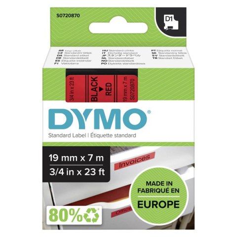 Dymo oryginalny taśma do drukarek etykiet, Dymo, 45807, S0720870, czarny druk/czerwony podkład, 7m, 19mm, D1 Dymo oryginalny taśma do drukarek etykiet, Dymo, 45807, S0720870, czarny druk/czerwony podkład, 7m, 19mm, D1