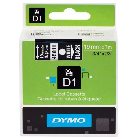 Dymo oryginalny taśma do drukarek etykiet, Dymo, 45811, S0720910, biały druk/czarny podkład, 7m, 19mm, D1 Dymo oryginalny taśma do drukarek etykiet, Dymo, 45811, S0720910, biały druk/czarny podkład, 7m, 19mm, D1