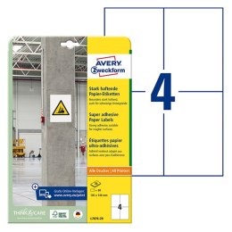 Avery Zweckform etykiety 105mm x 148mm, A4, białe, 4 etykiety, o wysokiej przylepności, pakowane po 20 szt., L7876-20, do drukar