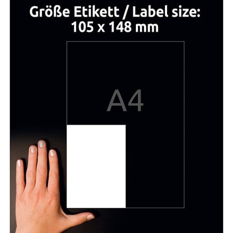 Avery Zweckform etykiety 105mm x 148mm, A4, białe, 4 etykiety, o wysokiej przylepności, pakowane po 20 szt., L7876-20, do drukar Avery Zweckform etykiety 105mm x 148mm, A4, białe, 4 etykiety, o wysokiej przylepności, pakowane po 20 szt., L7876-20, do drukar