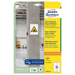 Avery Zweckform etykiety 105mm x 48mm, A4, białe, 12 etykiety, o wysokiej przylepności, pakowane po 20 szt., L7875-20, do drukar