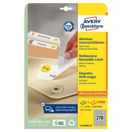 Avery Zweckform etykiety 17.8mm x 10mm, A4, białe, 270 etykiety, zdejmowane, pakowane po 25 szt., L4730REV-25, do drukarek laser