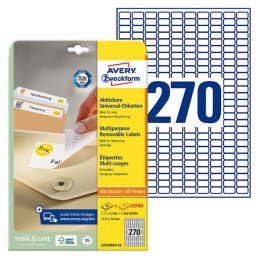 Avery Zweckform etykiety 17.8mm x 10mm, A4, białe, 270 etykiety, zdejmowane, pakowane po 25 szt., L4730REV-25, do drukarek laser