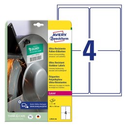 Avery Zweckform etykiety 99.1mm x 139mm, A4, białe, 4 etykiety, bardzo trwałe, pakowane po 10 szt., L7915-10, do drukarek lasero