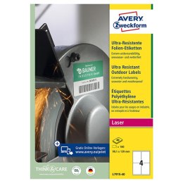 Avery Zweckform etykiety 99.1mm x 139mm, A4, białe, 4 etykiety, bardzo trwałe, pakowane po 40 szt., L7915-40, do drukarek lasero