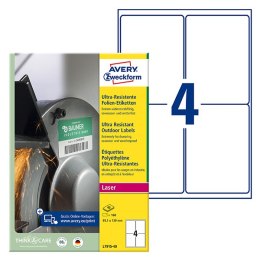 Avery Zweckform etykiety 99.1mm x 139mm, A4, białe, 4 etykiety, bardzo trwałe, pakowane po 40 szt., L7915-40, do drukarek lasero