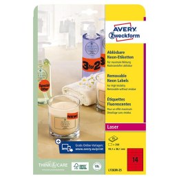 Avery Zweckform etykiety 99.1mm x 38.1mm, A4, neonowy czerwony, 14 etykiety, pakowane po 25 szt., L7263R-25, do drukarek laserow