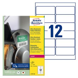Avery Zweckform etykiety 99.1mm x 42.3mm, A4, białe, 12 etykiety, bardzo trwałe, pakowane po 40 szt., L7913-40, do drukarek lase