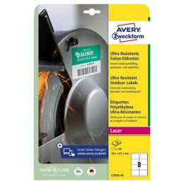 Avery Zweckform etykiety 99.1mm x 67.7mm, A4, białe, 8 etykiety, bardzo trwałe, pakowane po 10 szt., L7914-10, do drukarek laser