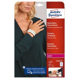 Avery Zweckform opaska detyfikacyjna na nadgarstek 265/18mm, A4, białe, 10 na nadgarstek, 160g/m2, pakowane po 10 szt., L4000-10