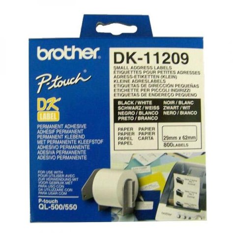 Brother etykiety papierowe 29mm x 62mm, biała, 800 szt., DK11209, do drukarek typu QL Brother etykiety papierowe 29mm x 62mm, biała, 800 szt., DK11209, do drukarek typu QL